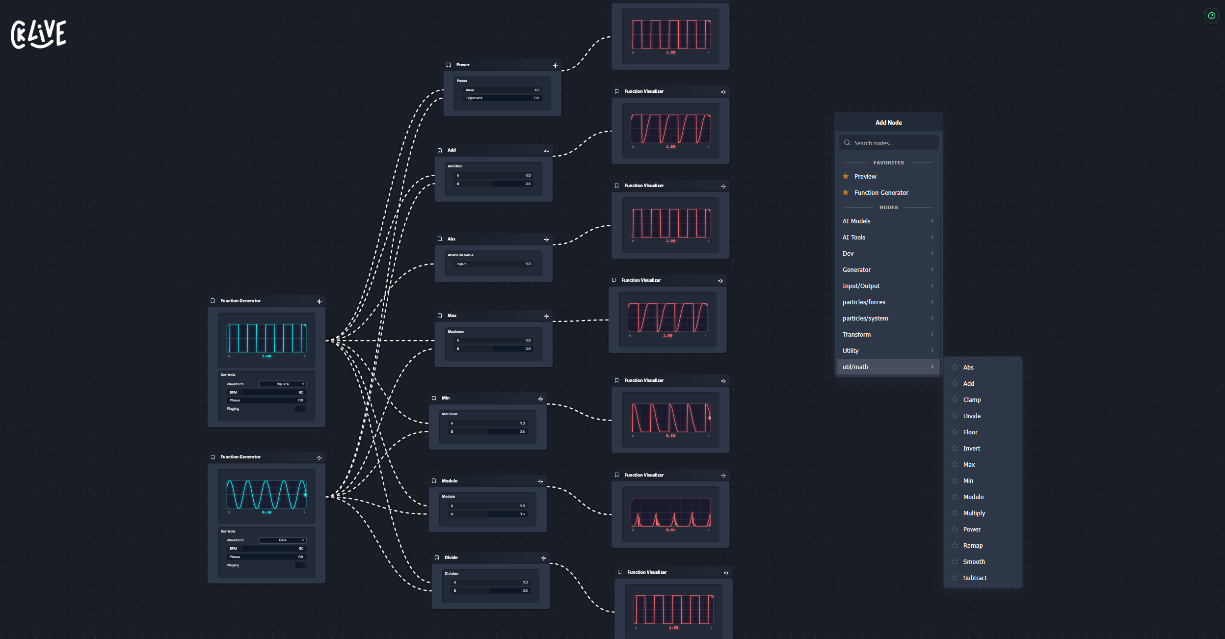 Math nodes avec Function Visualizer
